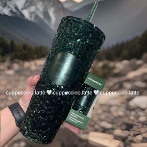 NWT SET💚Starbucks 2026 Spring Dark Green Diamond Gem Jeweled Tumbler & Keychain